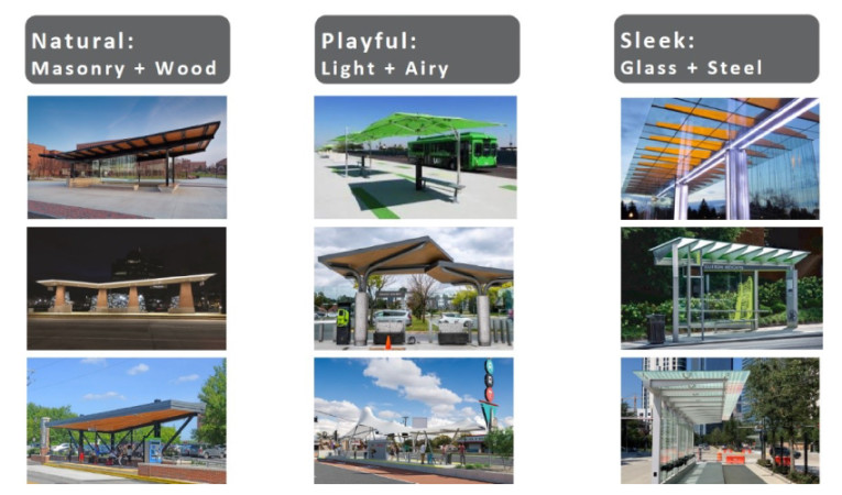 What materials are most appropriate to be used at the station shelters across the Wake BRT System?