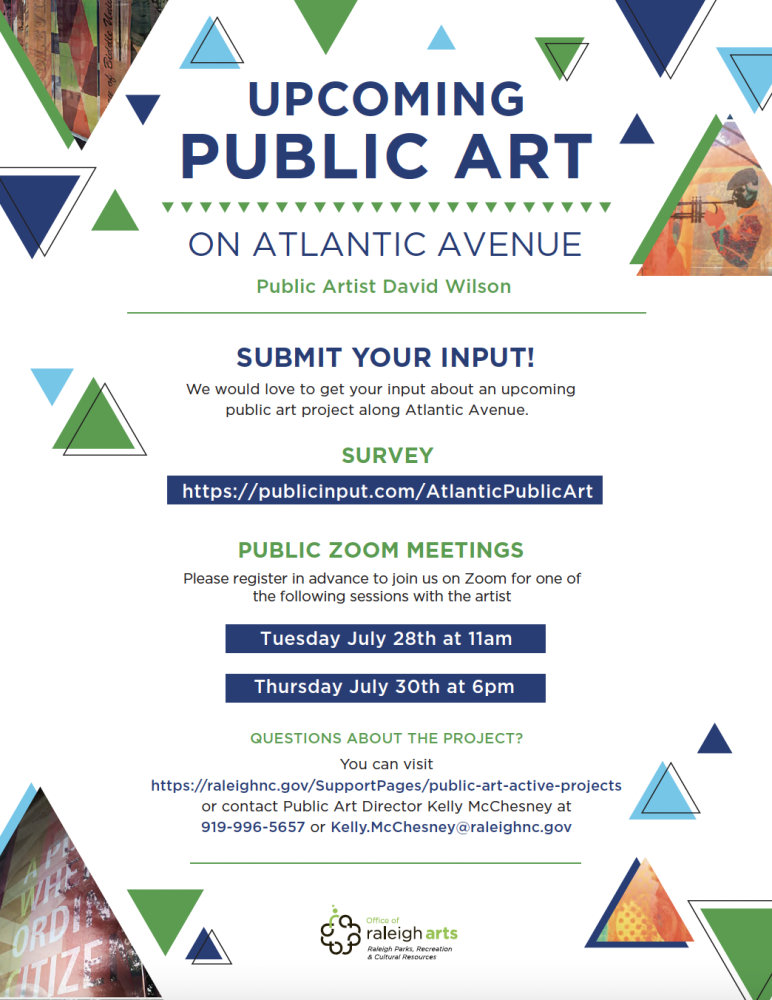 Invitation to Zoom community meetings to gather input for the Atlantic Avenue Public Art Project
