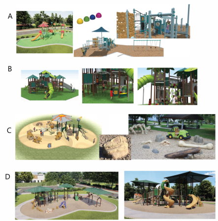Four possible playscape themes are shown: Candy Jungle Dinosaur and Longhorns