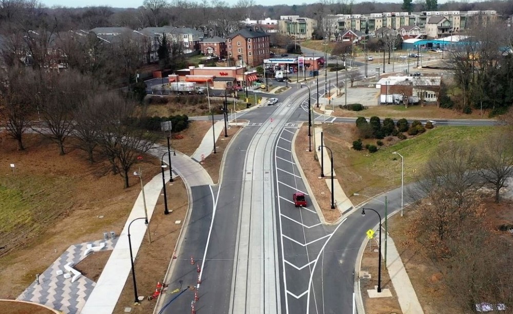 Aerial view of Frazier Avenue looking west. 
