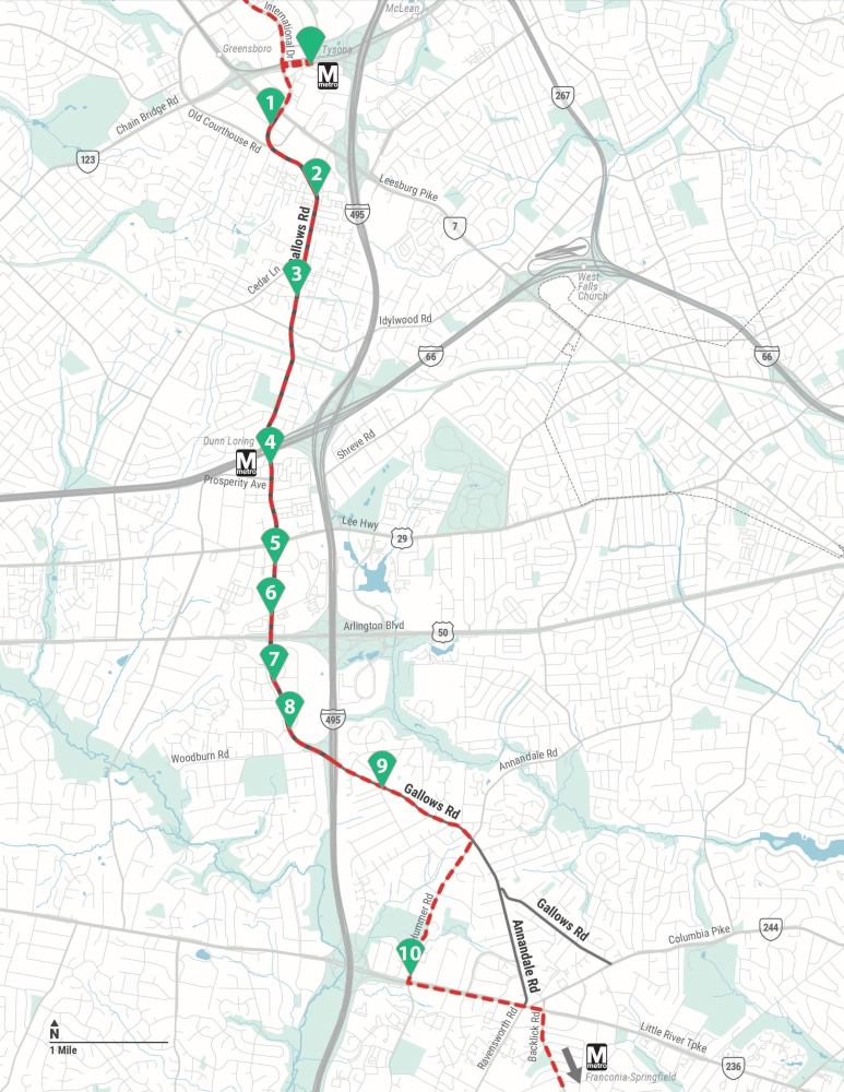 Map of proposed Gallows Road BRT Stations