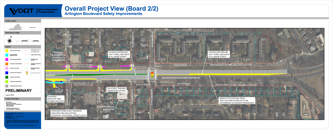 Project aerial display from Highland Street to Fillmore Street