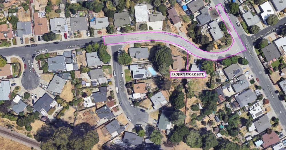 Sanitary Sewer Rehabilitation Project (Phase 1) Work Site Map On Orleans Drive Between Zoe Court and Tennent Avenue