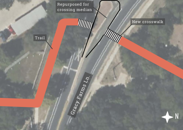 Proposed crossing design changes at Gracy Farm Lane
