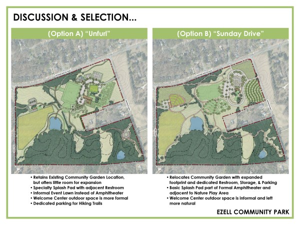 Comparison graphic of two different Ezell Park options.