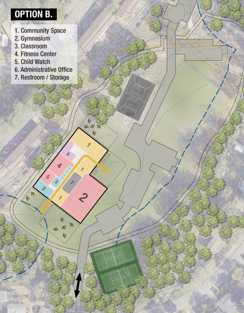 Map showing the locations of amenities in option B