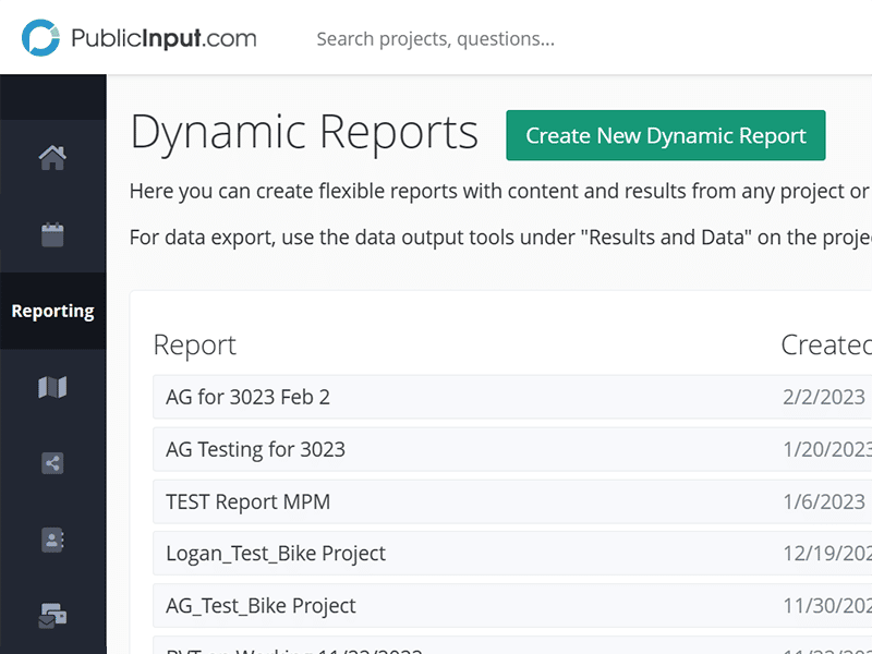 Create custom reports. Add content from any project in your database. 