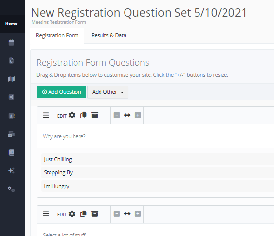 New Registration Question Set