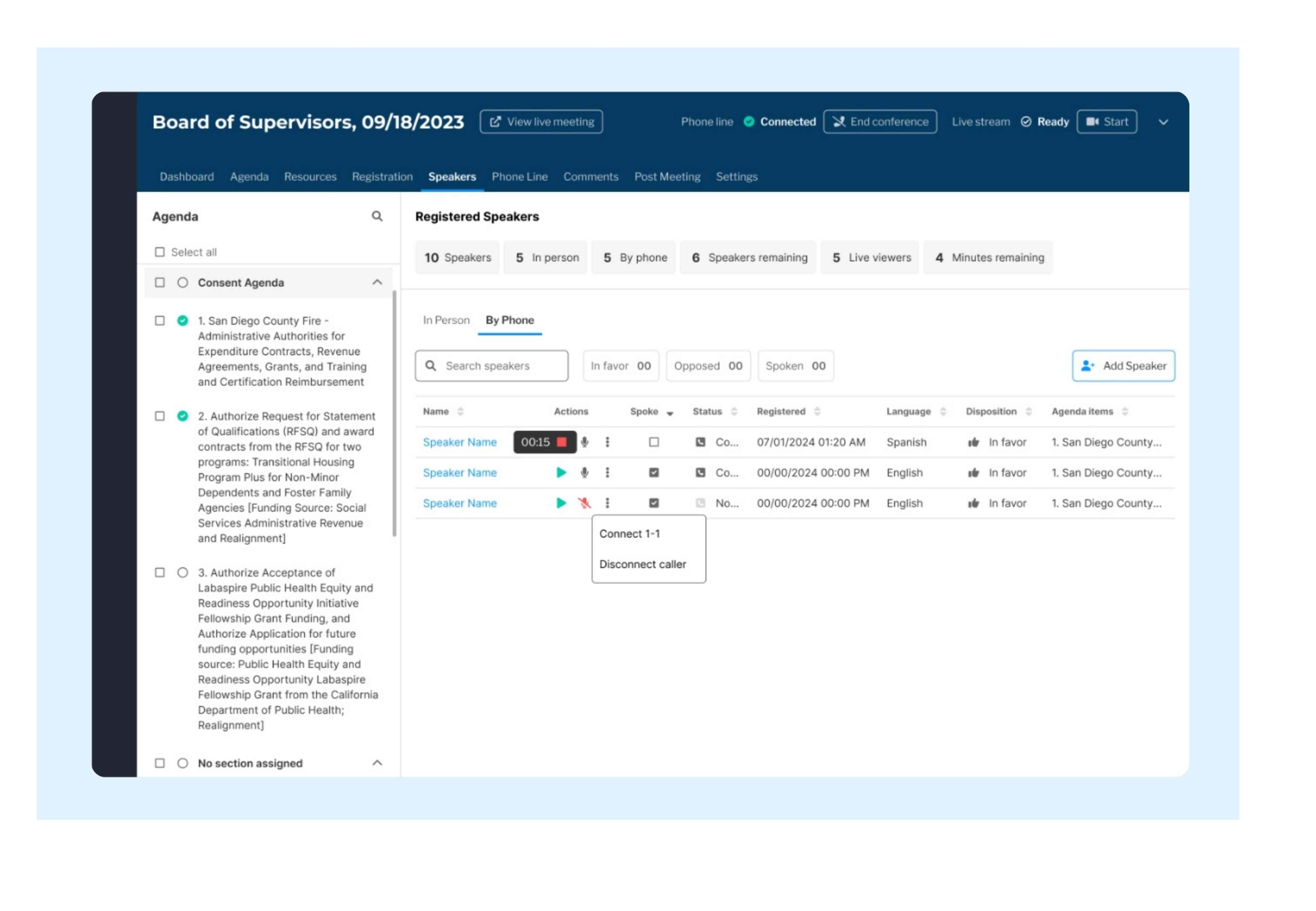 San Diego County Speaker Management 