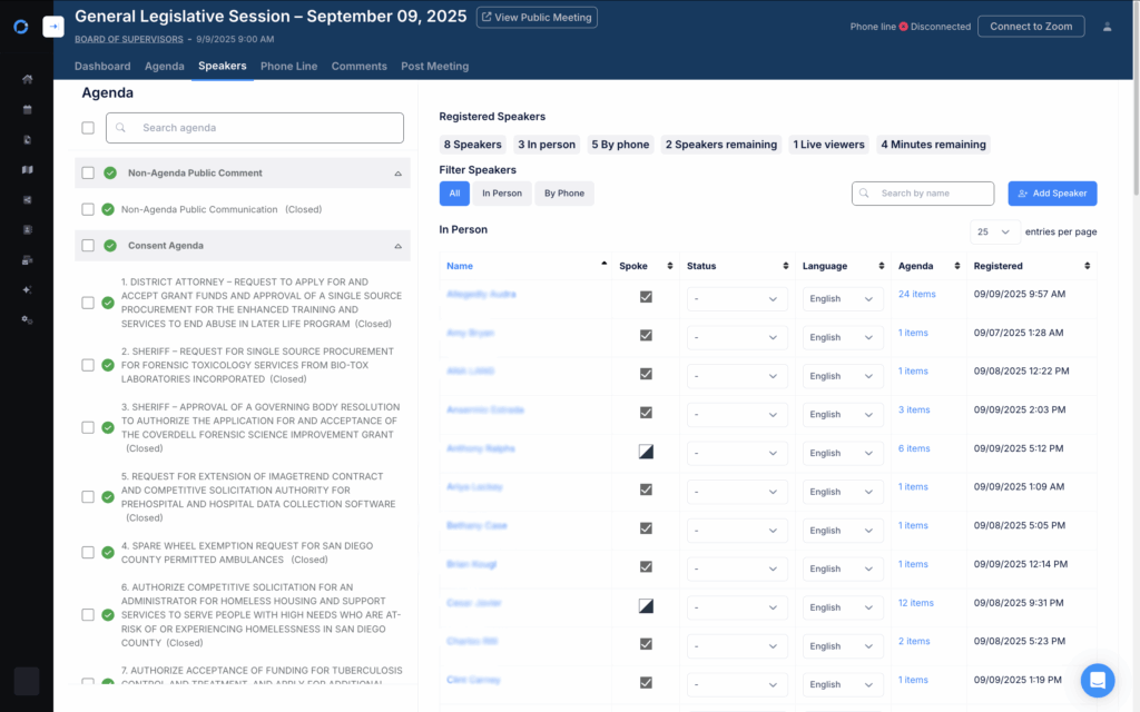 The PublicInput speaker dashboard