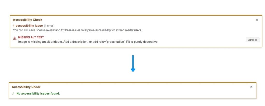 Before and after, PublicInput's accessibility checker
