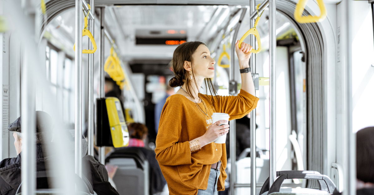 Woman riding public transit